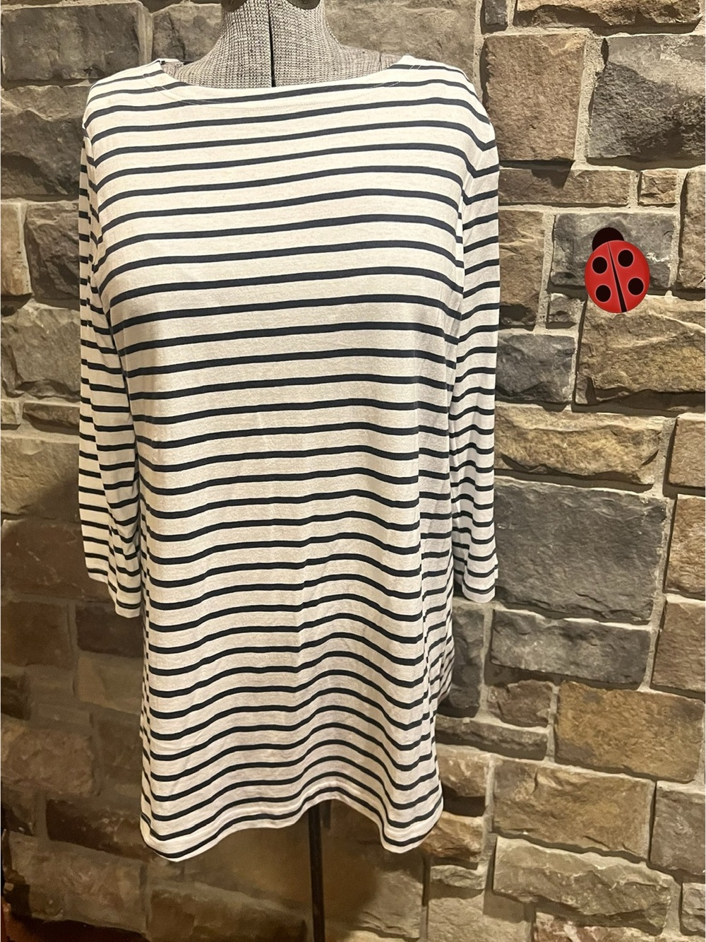 Duluth Striped Boatneck Tunic Top - Navy and White Large